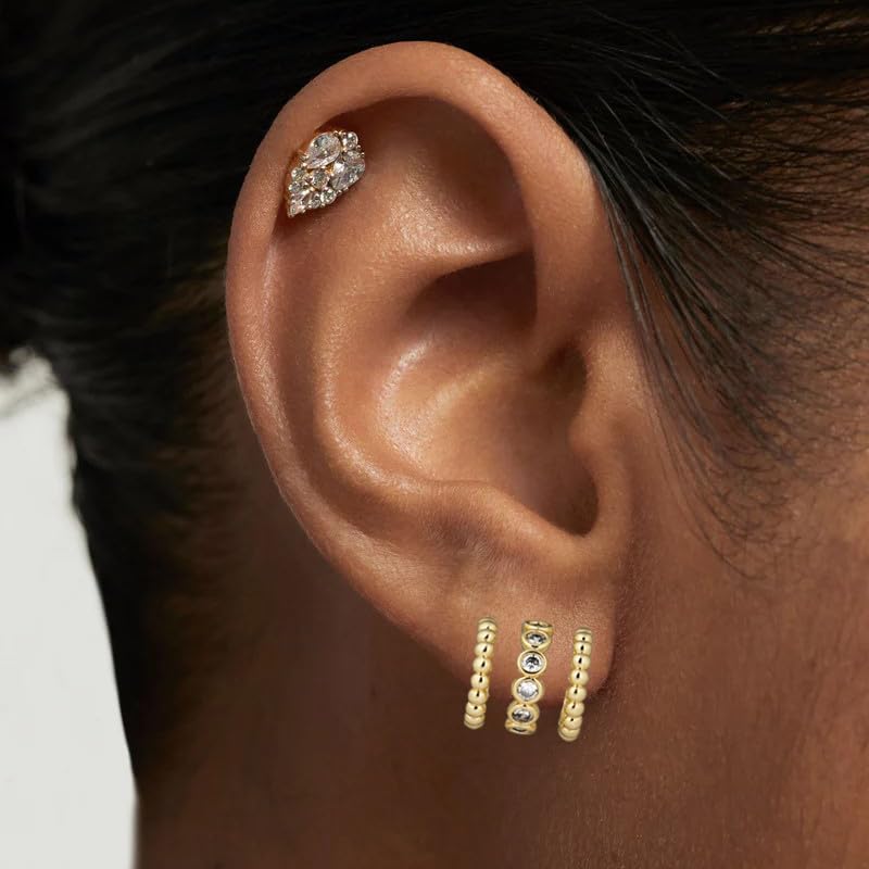 Obidos 14K Gold Plated Triple Huggie Illusion Stud Earrings | Double Huggie Hoop Earrings for One Hole | Gold Hoop Earrings for Women | Drop earrings - Image 2